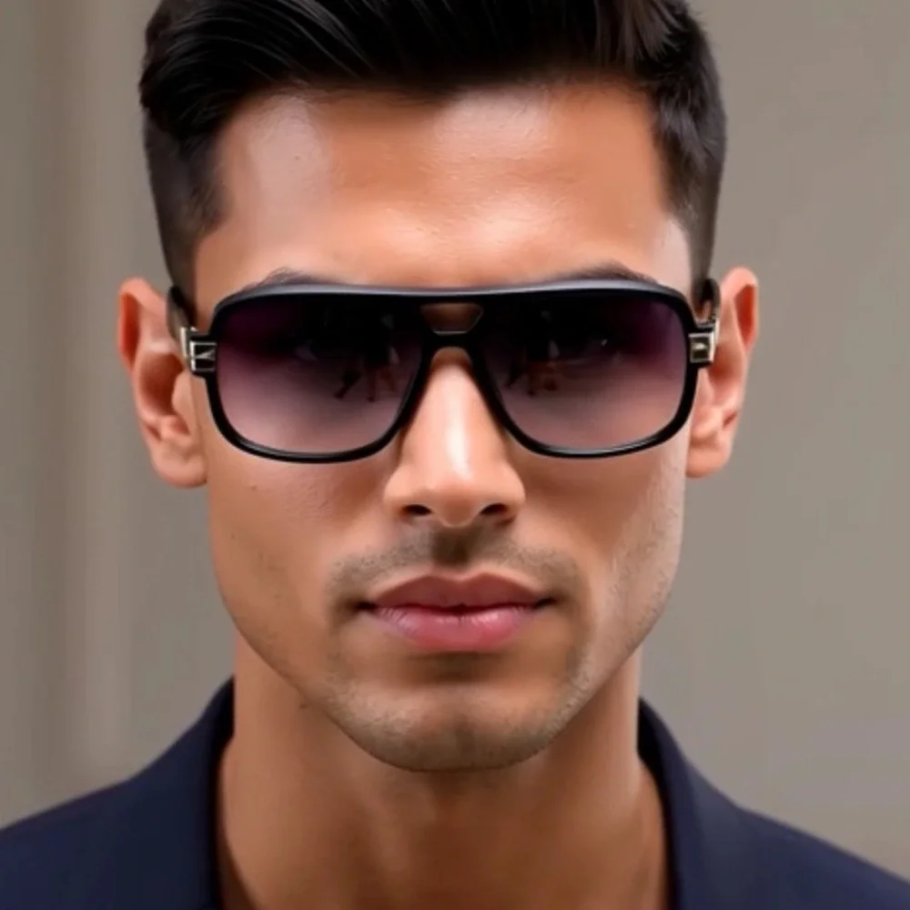 Square Aviator Sunglasses‎ Black Frame Silver Accents Fashion Shades Rap Cholo